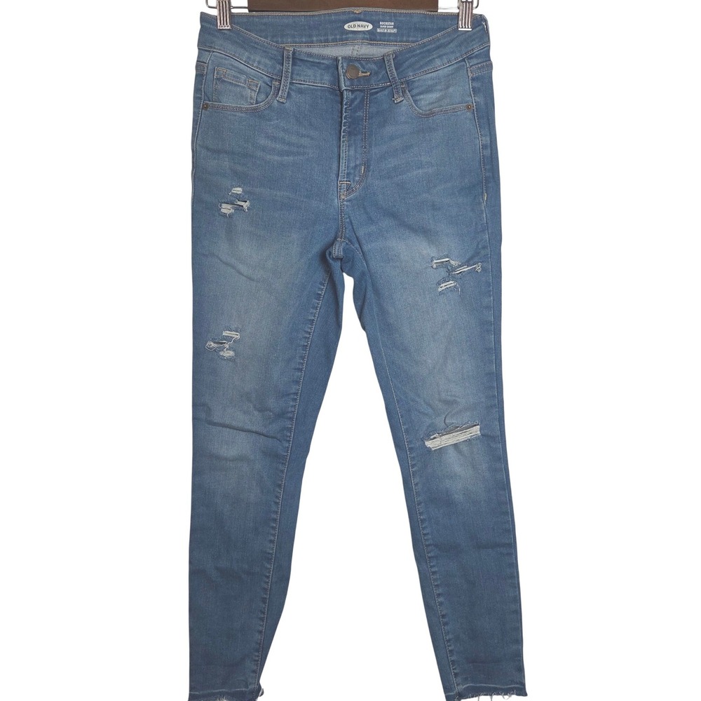 Old Navy Rockstar Super‎ Skinny Jeans Distressed Ripped Raw Hem Stretch 4